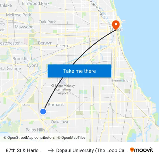 87th St & Harlem Ave to Depaul University (The Loop Campus) map