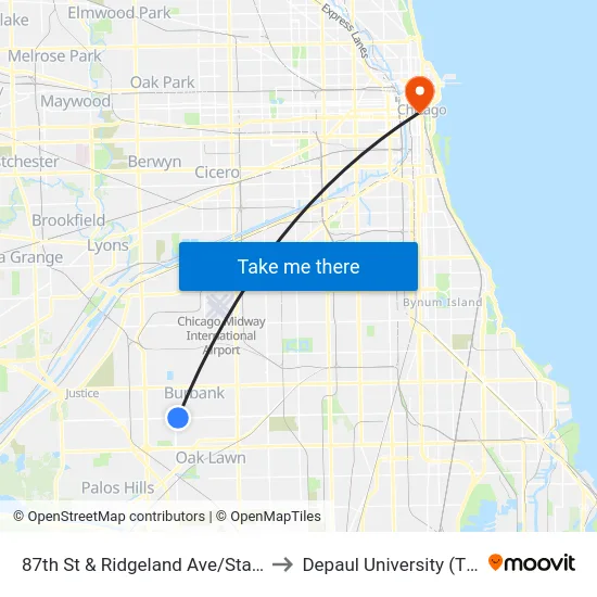 87th St & Ridgeland Ave/State Rd/Narragansett Ave to Depaul University (The Loop Campus) map