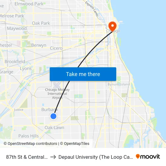 87th St & Central Ave to Depaul University (The Loop Campus) map