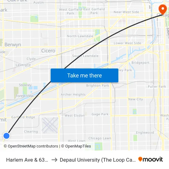 Harlem Ave & 63rd St to Depaul University (The Loop Campus) map