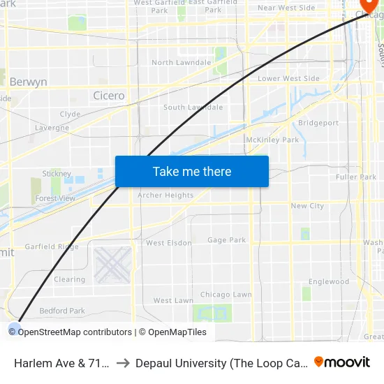 Harlem Ave & 71st St to Depaul University (The Loop Campus) map