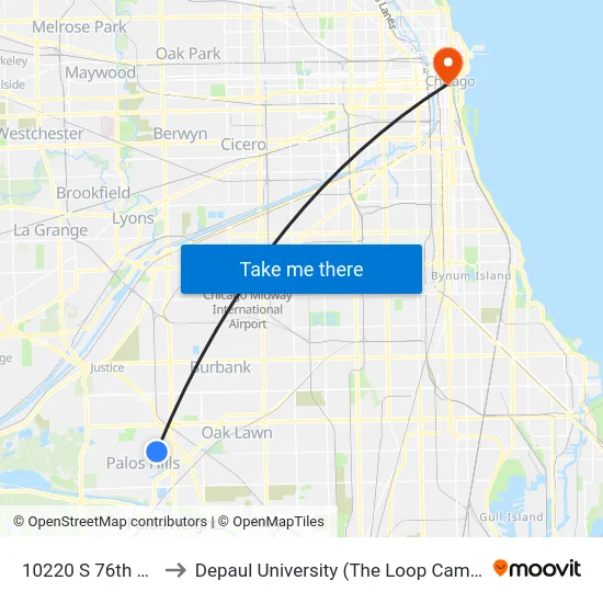 10220 S 76th Ave to Depaul University (The Loop Campus) map
