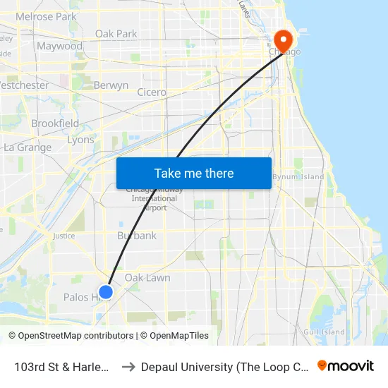 103rd St & Harlem Ave to Depaul University (The Loop Campus) map