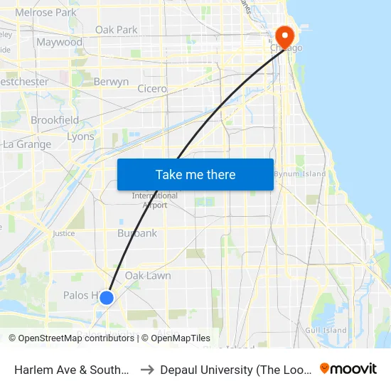 Harlem Ave & Southwest Hwy to Depaul University (The Loop Campus) map
