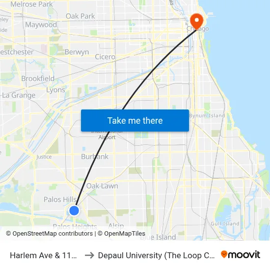 Harlem Ave & 111th St to Depaul University (The Loop Campus) map