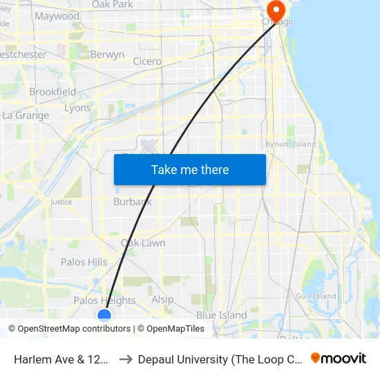 Harlem Ave & 127th St to Depaul University (The Loop Campus) map