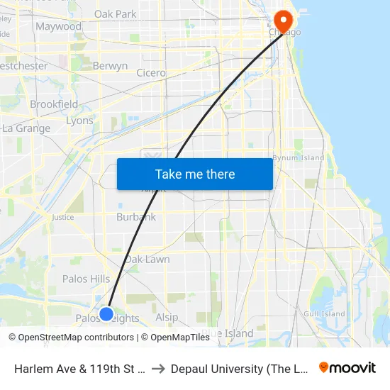 Harlem Ave & 119th St / College Dr to Depaul University (The Loop Campus) map