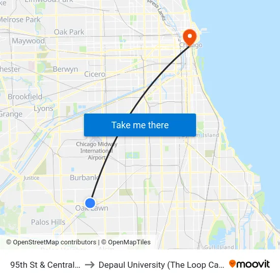 95th St & Central Ave to Depaul University (The Loop Campus) map