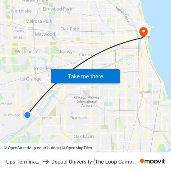 Ups Terminal 2 to Depaul University (The Loop Campus) map