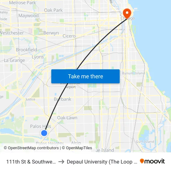 111th St & Southwest Hwy to Depaul University (The Loop Campus) map