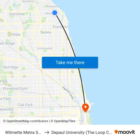 Wilmette Metra Station to Depaul University (The Loop Campus) map
