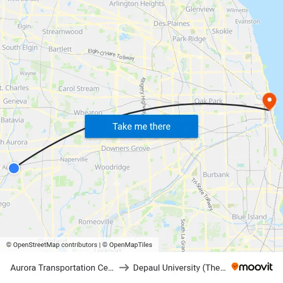 Aurora Transportation Center - Bus Stop A to Depaul University (The Loop Campus) map