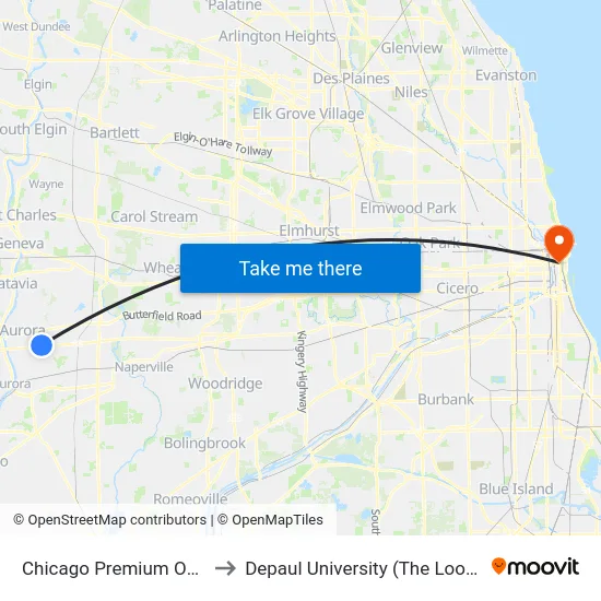 Chicago Premium Outlet Mall to Depaul University (The Loop Campus) map