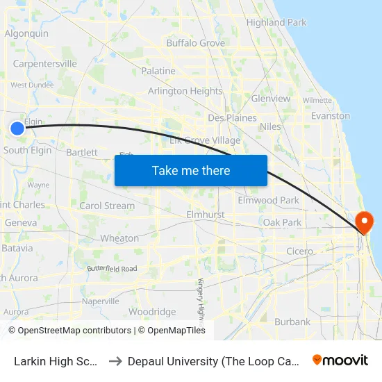 Larkin High School to Depaul University (The Loop Campus) map