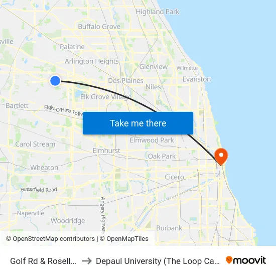 Golf Rd & Roselle Rd to Depaul University (The Loop Campus) map
