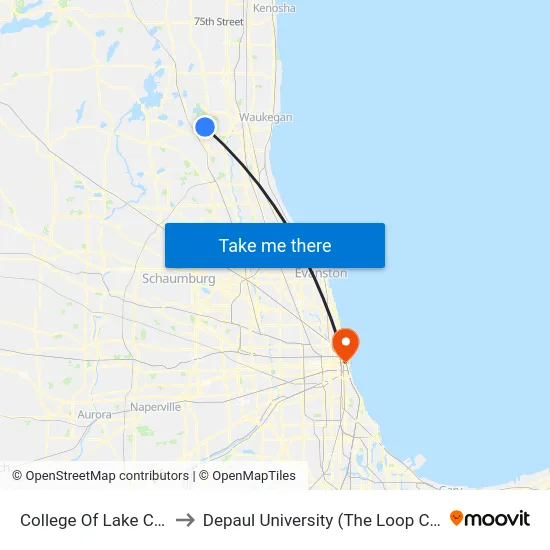 College Of Lake County to Depaul University (The Loop Campus) map