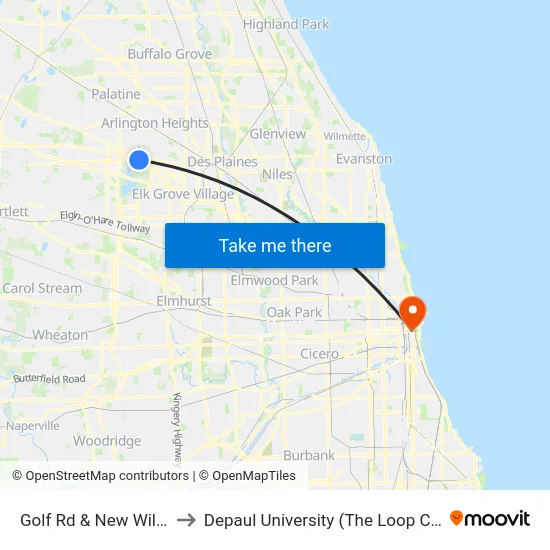 Golf Rd & New Wilke Rd to Depaul University (The Loop Campus) map