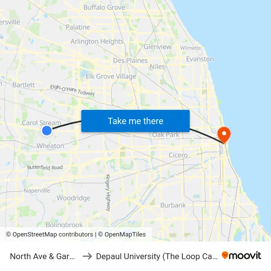 North Ave & Gary Ave to Depaul University (The Loop Campus) map
