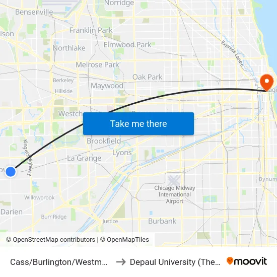 Cass/Burlington/Westmont Metra Station to Depaul University (The Loop Campus) map