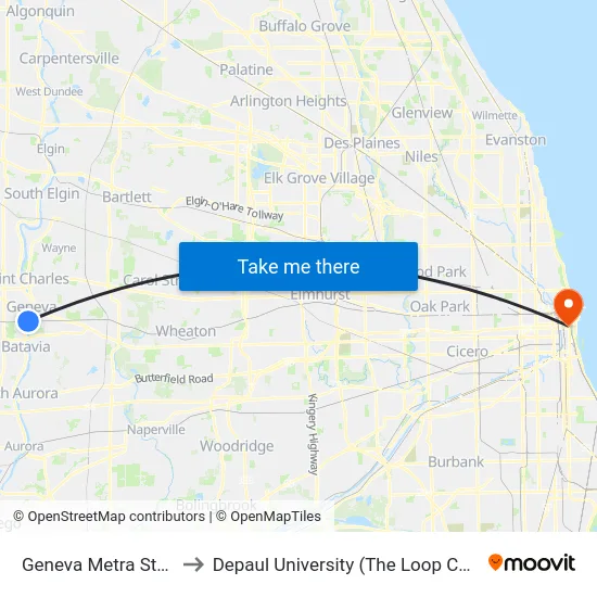 Geneva Metra Station to Depaul University (The Loop Campus) map