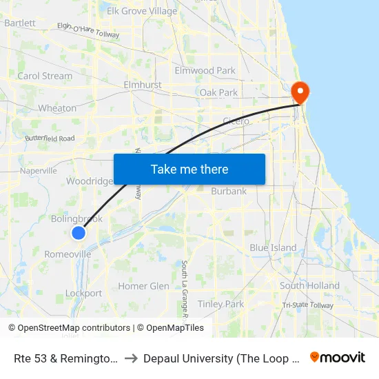 Rte 53 & Remington Blvd to Depaul University (The Loop Campus) map