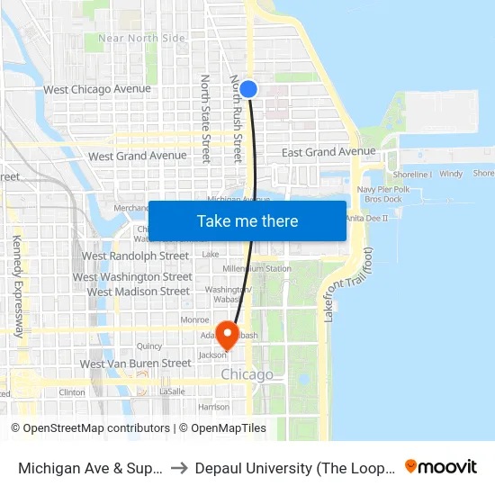 Michigan Ave & Superior St to Depaul University (The Loop Campus) map
