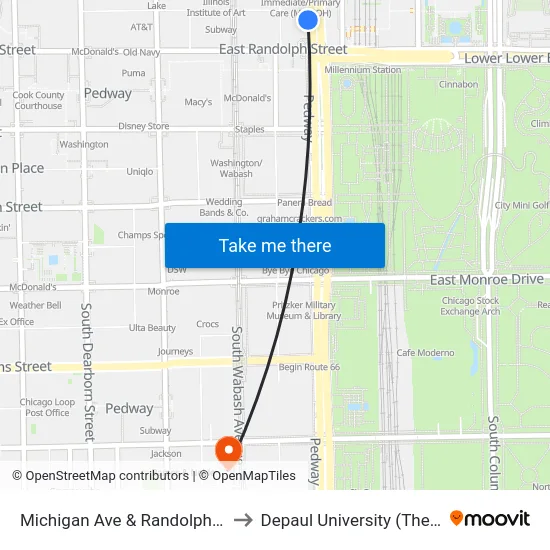 Michigan Ave & Randolph St (Pick Up Only) to Depaul University (The Loop Campus) map