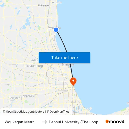 Waukegan Metra Station to Depaul University (The Loop Campus) map