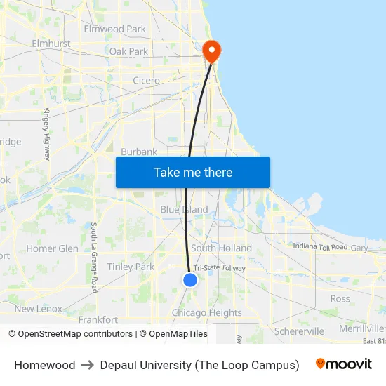 Homewood to Depaul University (The Loop Campus) map