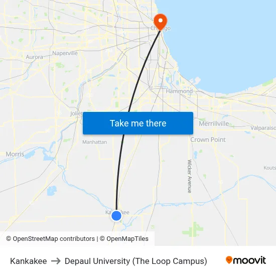 Kankakee to Depaul University (The Loop Campus) map
