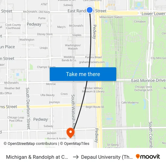 Michigan & Randolph at Chase Bank (Chicago) to Depaul University (The Loop Campus) map