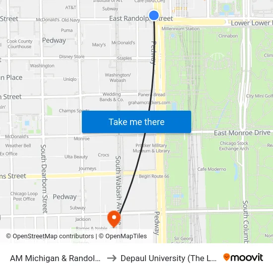 AM Michigan & Randolph (Chicago) to Depaul University (The Loop Campus) map