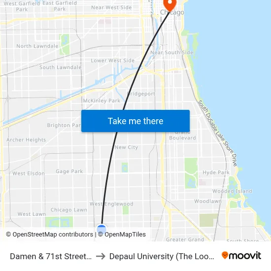 Damen & 71st Street (South) to Depaul University (The Loop Campus) map