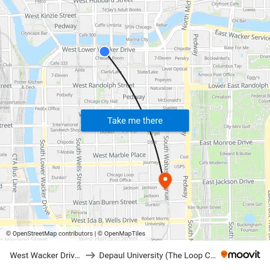 West Wacker Drive 121 to Depaul University (The Loop Campus) map