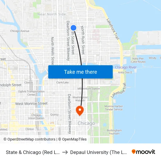 State & Chicago (Red Line) (North) to Depaul University (The Loop Campus) map
