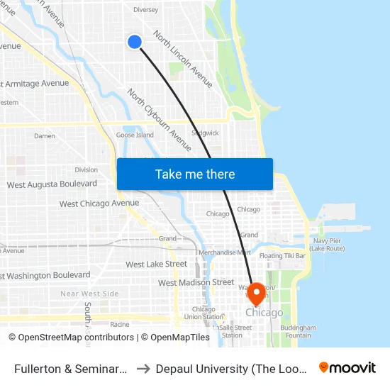 Fullerton & Seminary (West) to Depaul University (The Loop Campus) map