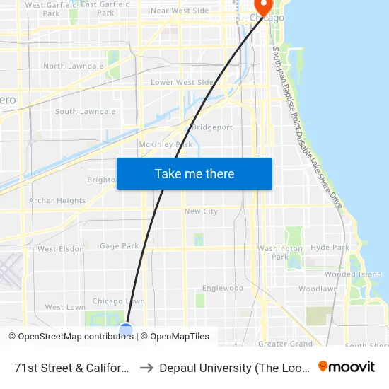 71st Street & California (East) to Depaul University (The Loop Campus) map
