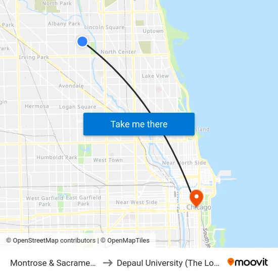 Montrose & Sacramento (West) to Depaul University (The Loop Campus) map