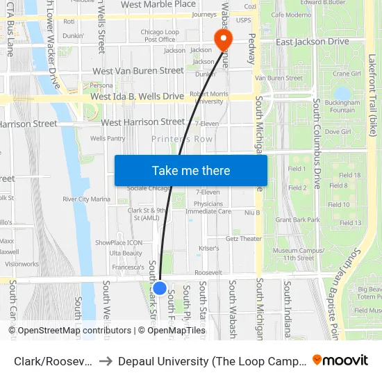 Clark/Roosevelt to Depaul University (The Loop Campus) map