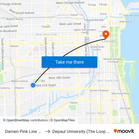 Damen Pink Line Station to Depaul University (The Loop Campus) map