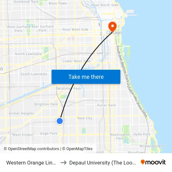 Western Orange Line Station to Depaul University (The Loop Campus) map