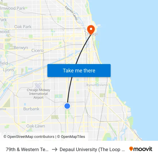 79th & Western Terminal to Depaul University (The Loop Campus) map