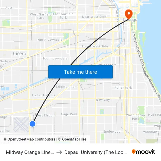 Midway Orange Line Station to Depaul University (The Loop Campus) map