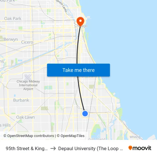 95th Street & King Drive to Depaul University (The Loop Campus) map
