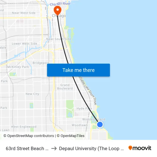63rd Street Beach (East) to Depaul University (The Loop Campus) map