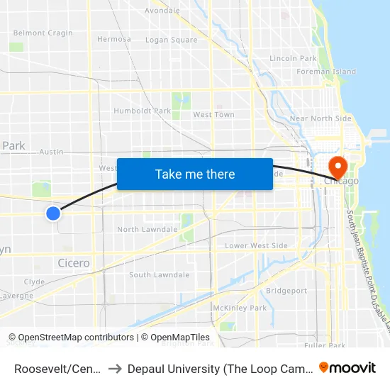 Roosevelt/Central to Depaul University (The Loop Campus) map