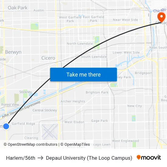 Harlem/56th to Depaul University (The Loop Campus) map