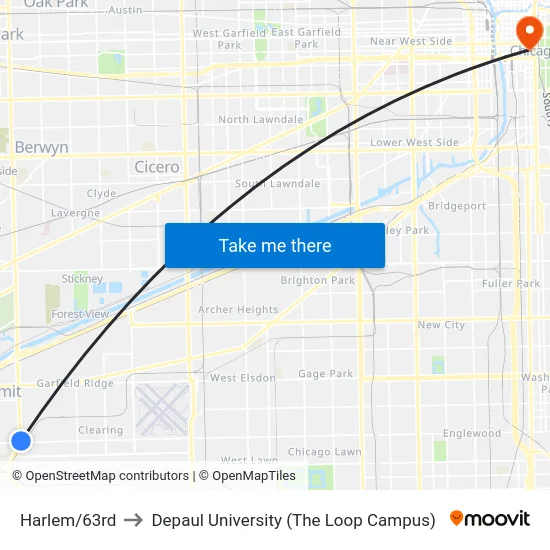 Harlem/63rd to Depaul University (The Loop Campus) map