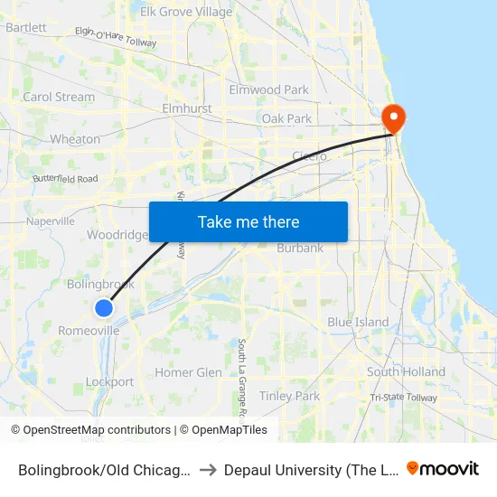 Bolingbrook/Old Chicago Park-N-Ride to Depaul University (The Loop Campus) map