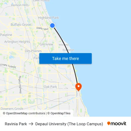 Ravinia Park to Depaul University (The Loop Campus) map